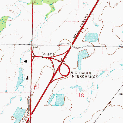 Topographic Map of Big Cabin Interchange, OK