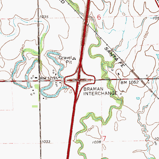 Topographic Map of Braman Interchange, OK