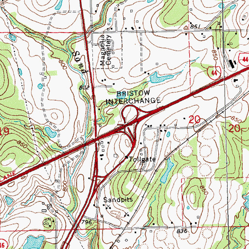 Topographic Map of Bristow Interchange, OK