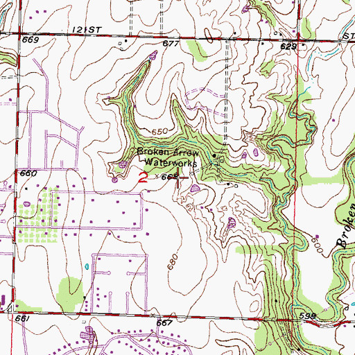 Topographic Map of Broken Arrow Waterworks, OK