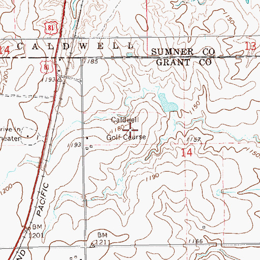 Topographic Map of Caldwell Golf Course, OK