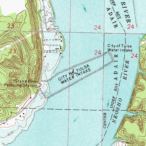 Topographic Map of City of Tulsa Water Intake, OK
