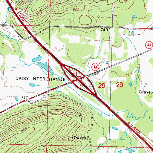 Topographic Map of Daisy Interchange, OK