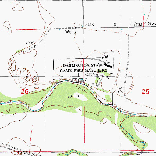 Topographic Map of Darlington State Game Bird Hatchery, OK