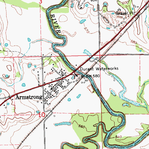Topographic Map of Durant Waterworks, OK