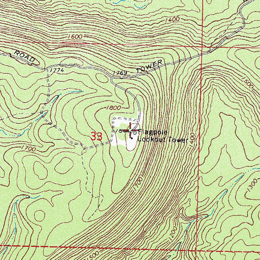 Topographic Map of Flagpole Lookout Tower, OK