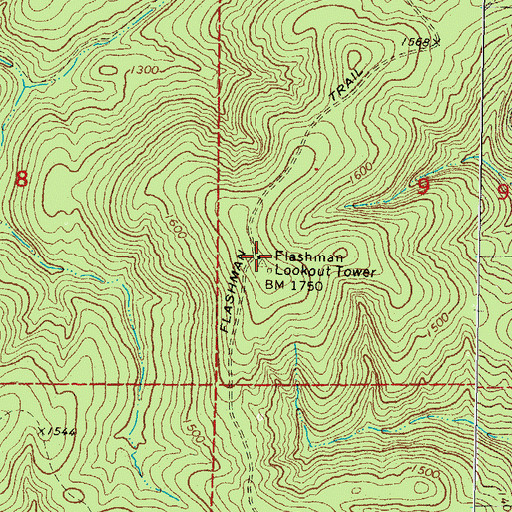 Topographic Map of Flashman Lookout Tower, OK