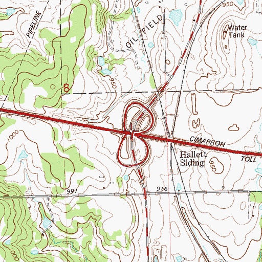 Topographic Map of Hallett Interchange, OK