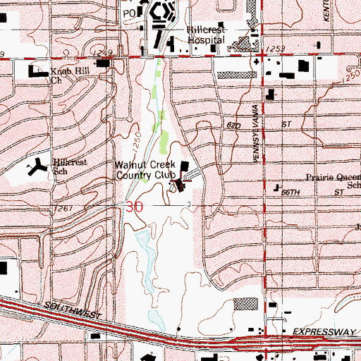 Topographic Map of Hillcrest Country Club, OK