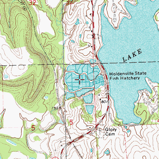 Topographic Map of Holdenville State Fish Hatchery, OK