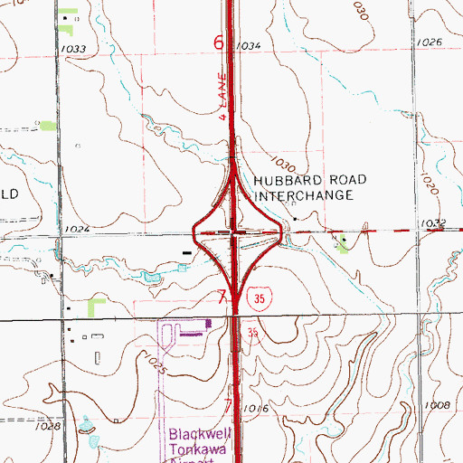 Topographic Map of Hubbard Road Interchange, OK