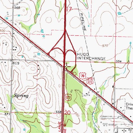 Topographic Map of Hugo Interchange, OK