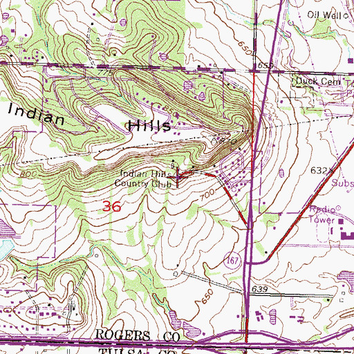 Topographic Map of Indian Hills Country Club, OK