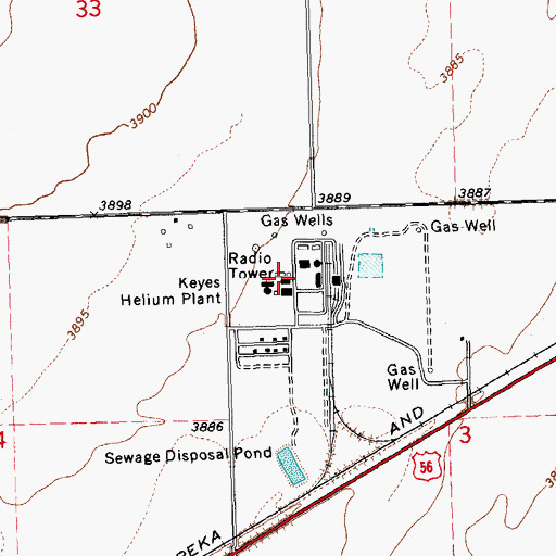 Topographic Map of Keyes Helium Plant, OK