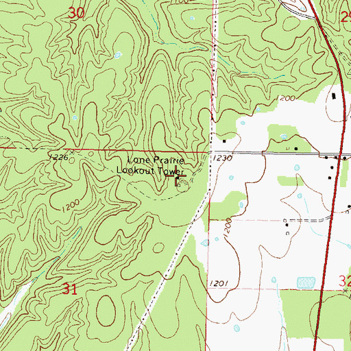 Topographic Map of Lone Prairie Lookout Tower, OK