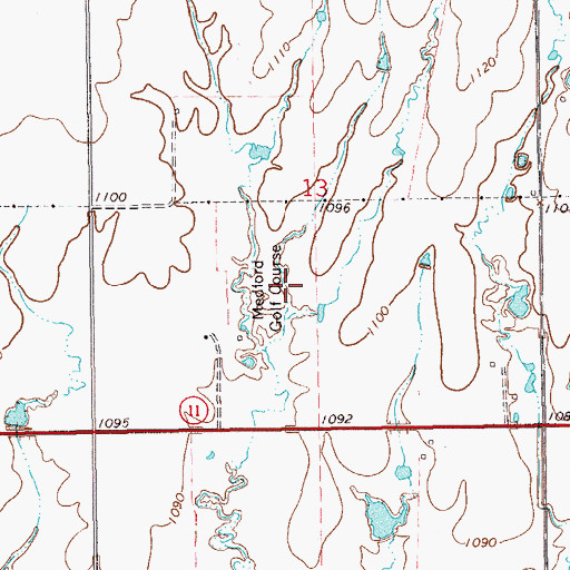 Topographic Map of Medford Golf Course, OK