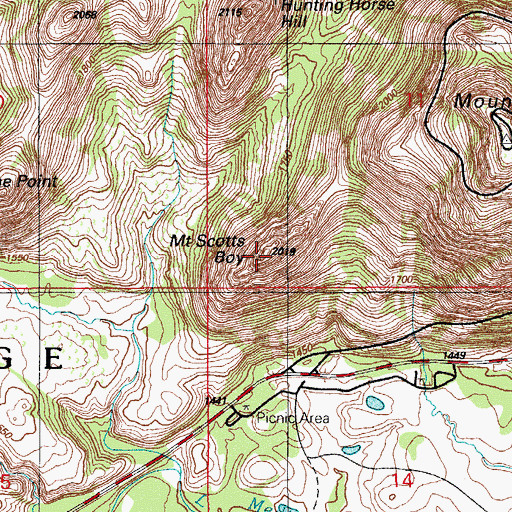 Topographic Map of Mount Scotts Boy, OK