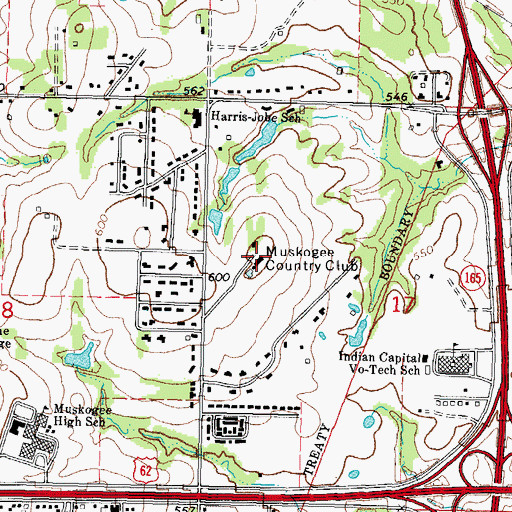 Topographic Map of Muskogee Country Club, OK