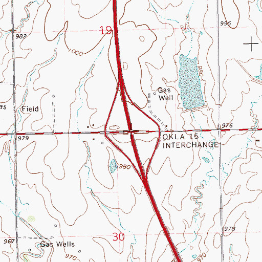 Topographic Map of Oklahoma 15 Interchange, OK