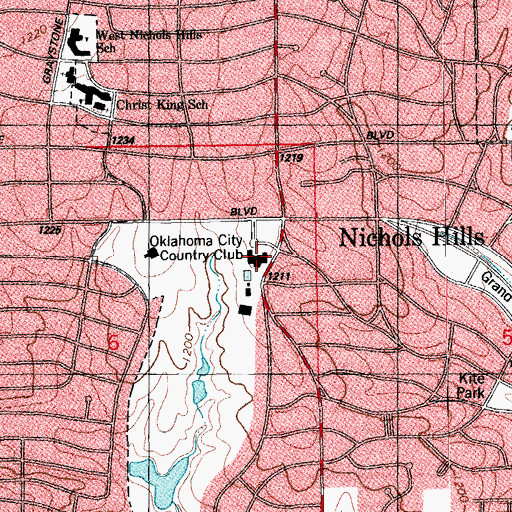 Topographic Map of Oklahoma City Country Club, OK