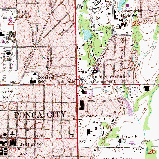 Topographic Map of Pioneer Woman Monument, OK