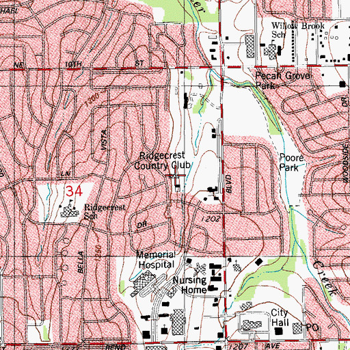 Topographic Map of Ridgecrest Country Club, OK