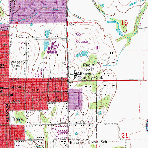 Topographic Map of Shawnee Country Club, OK