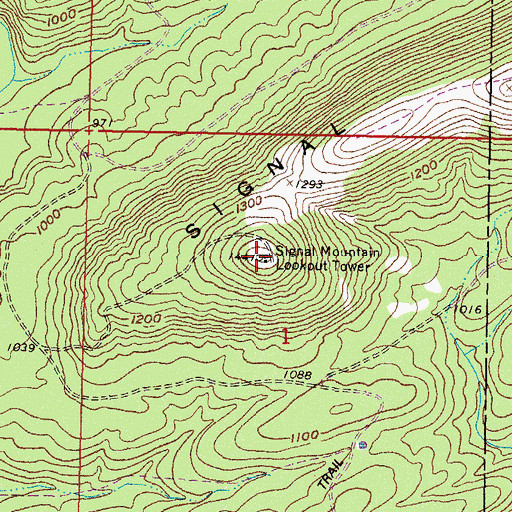 Topographic Map of Signal Mountain Lookout Tower, OK