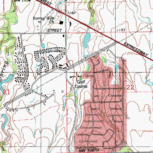Topographic Map of Surrey Hills Golf Club, OK
