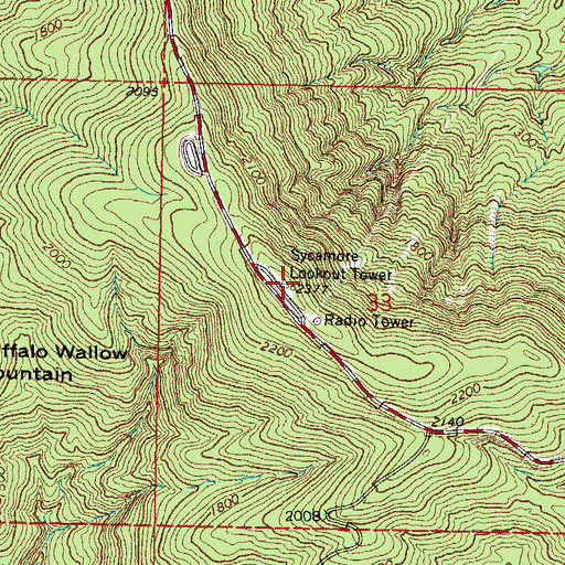 Topographic Map of Sycamore Lookout Tower, OK