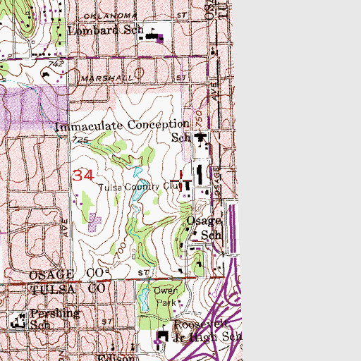 Topographic Map of Tulsa Country Club, OK