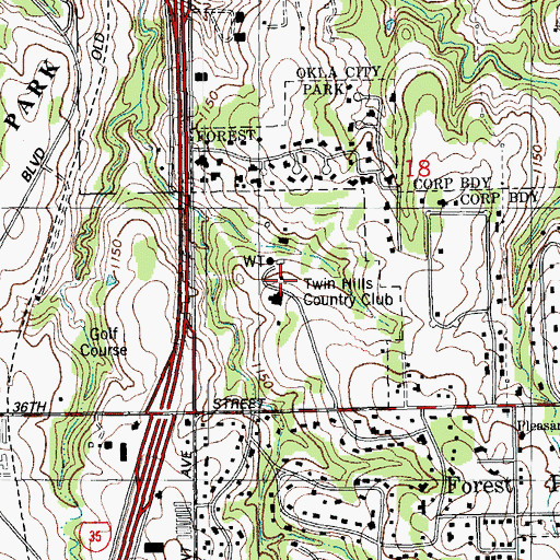Topographic Map of Twin Hills Country Club, OK