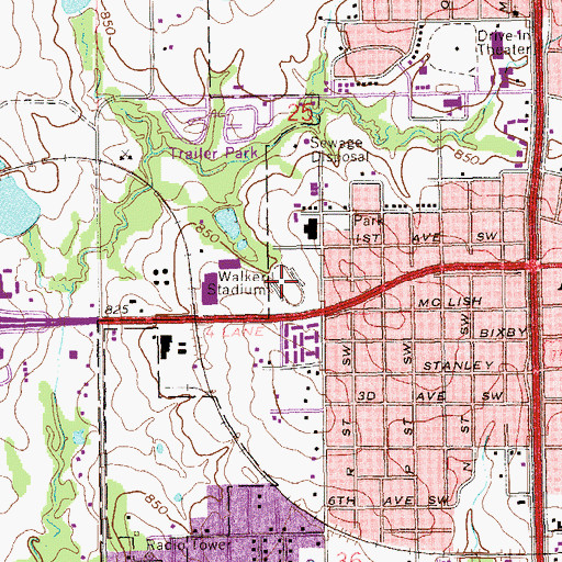 Topographic Map of Walker Stadium, OK
