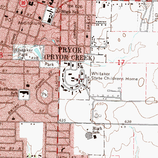 Topographic Map of Whitaker State Childrens Home, OK