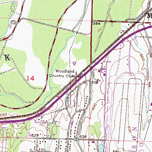 Topographic Map of Woodland Country Club, OK