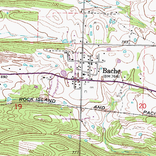 Topographic Map of Bache, OK