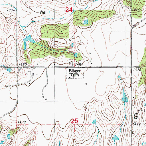 Topographic Map of Binger Cemetery, OK