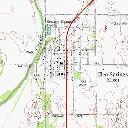 Topographic Map of Cleo Springs, OK