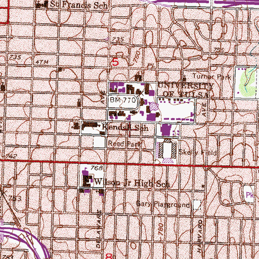 Topographic Map of University of Tulsa, OK