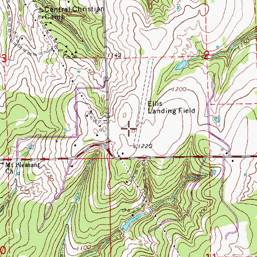 Topographic Map of Ellis/Harvey Airport, OK