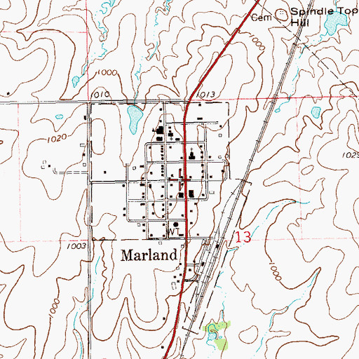 Topographic Map of Marland, OK