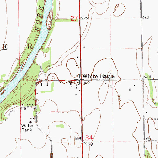 Topographic Map of White Eagle, OK