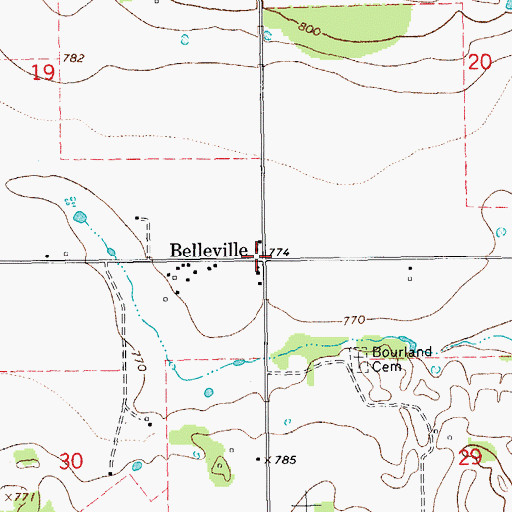 Topographic Map of Belleville, OK
