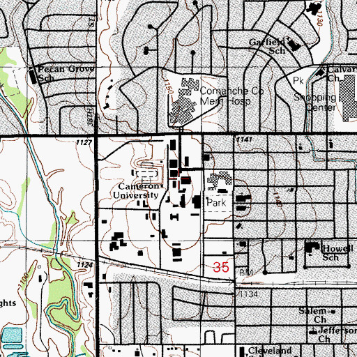 Topographic Map of Cameron University, OK