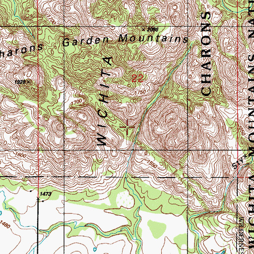 Topographic Map of Charons Garden Mountains, OK