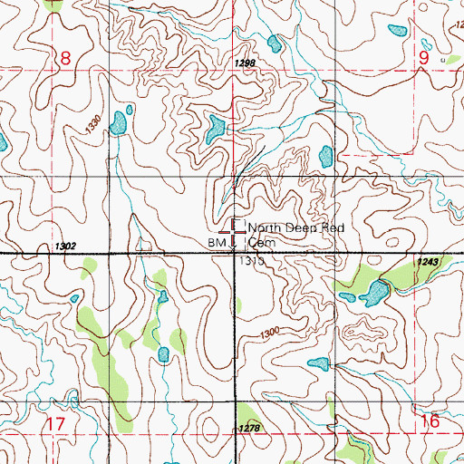 Topographic Map of North Deep Red Cemetery, OK