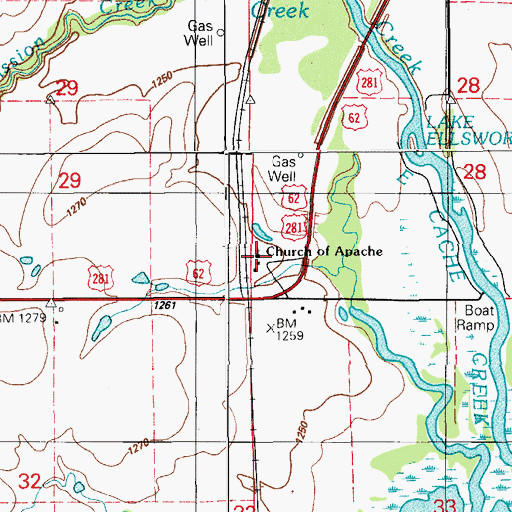 Topographic Map of United Methodist Church of Apache, OK