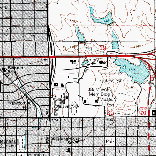 Topographic Map of Elmer Thomas Park, OK