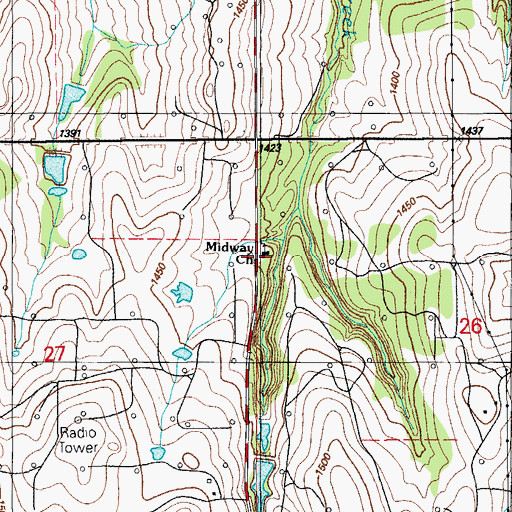 Topographic Map of Midway Church, OK