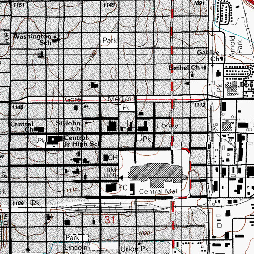 Topographic Map of Wayne Gilley City Hall (historical), OK
